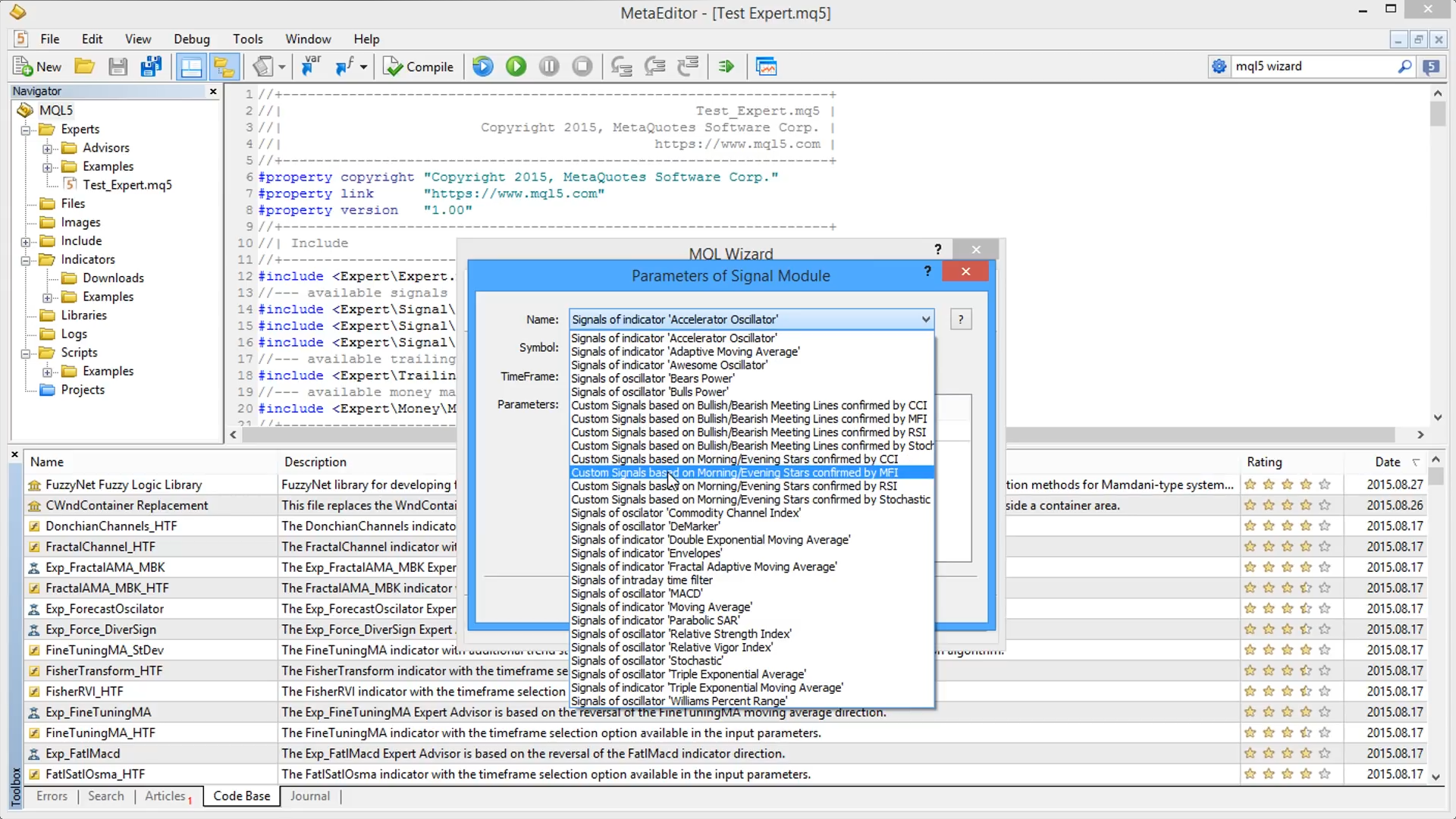 MetaEditor MQL5 Wizard for EA Signal Creation